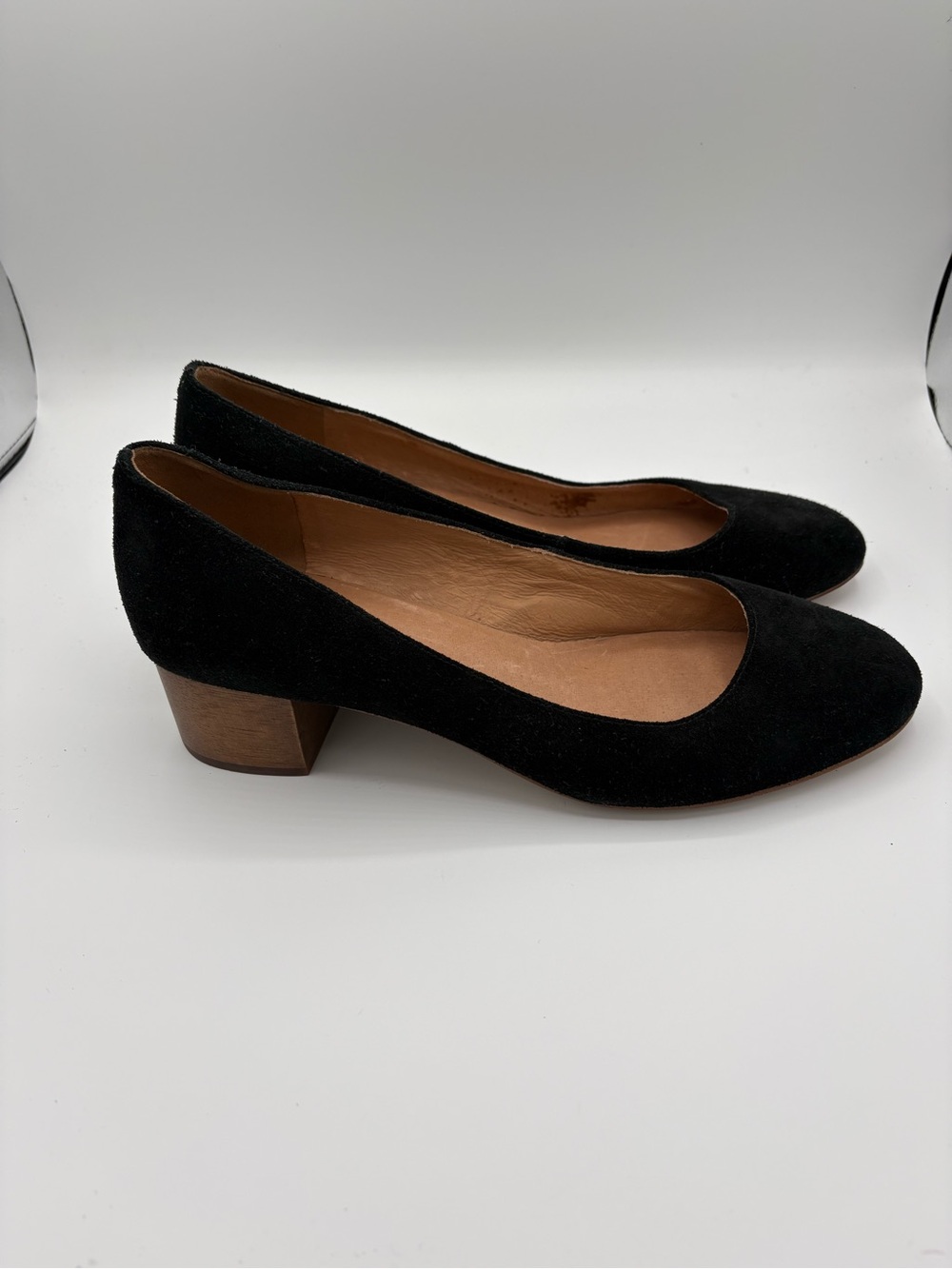 Madewell Ella Heels Womens 10 Casual Low Block Heel Pumps Slip On Black Suede